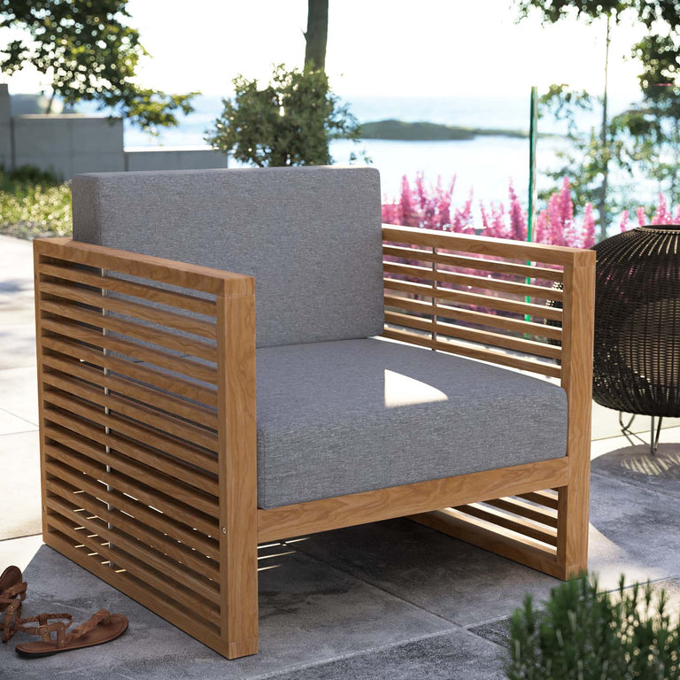 Carlsbad Teak Wood Outdoor Patio Armchair in Natural Gray, EEI-5606-NAT-GRY