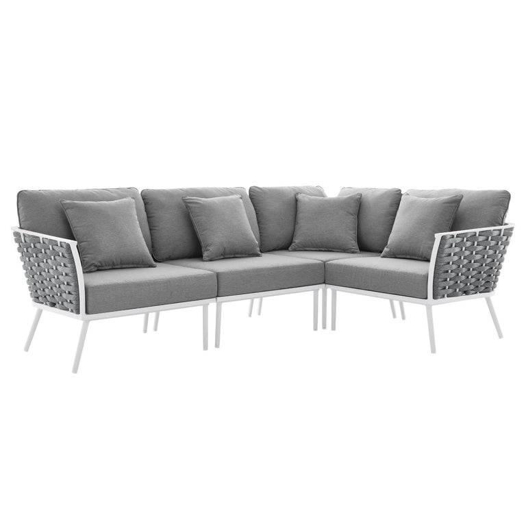 Stance Outdoor Patio Aluminum Large Sectional Sofa in White Gray, EEI-5753-WHI-GRY
