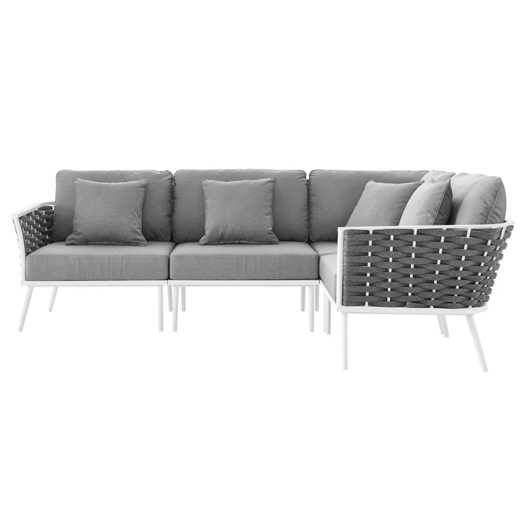 Stance Outdoor Patio Aluminum Large Sectional Sofa in White Gray, EEI-5753-WHI-GRY