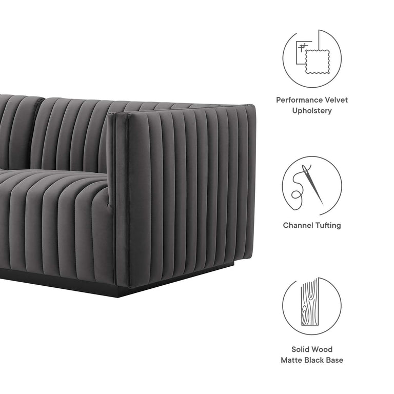 Conjure Channel Tufted Performance Velvet Sofa in Black Gray, EEI-5765-BLK-GRY