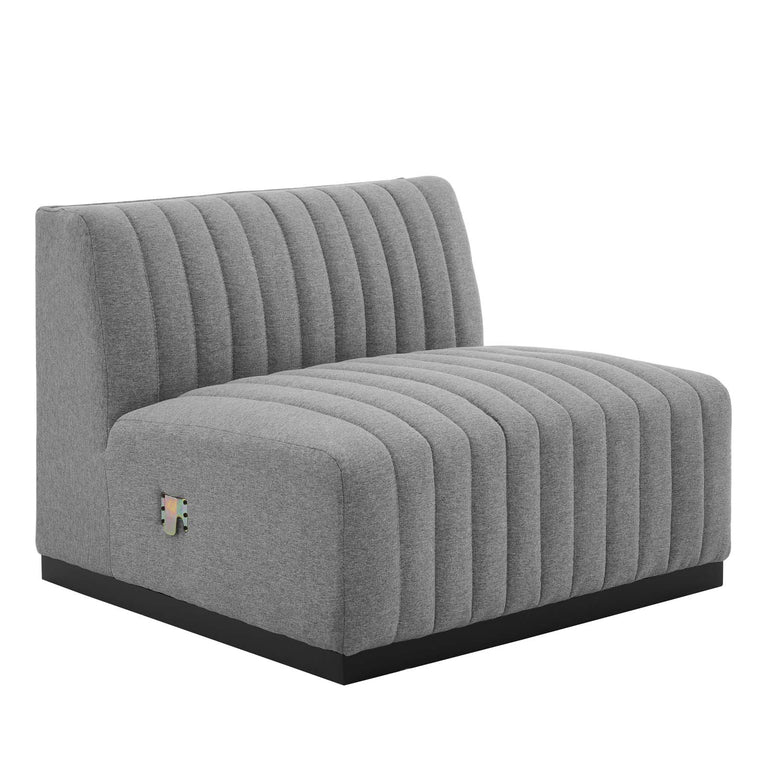 Conjure Channel Tufted Upholstered Fabric Sofa in Black Light Gray, EEI-5787-BLK-LGR