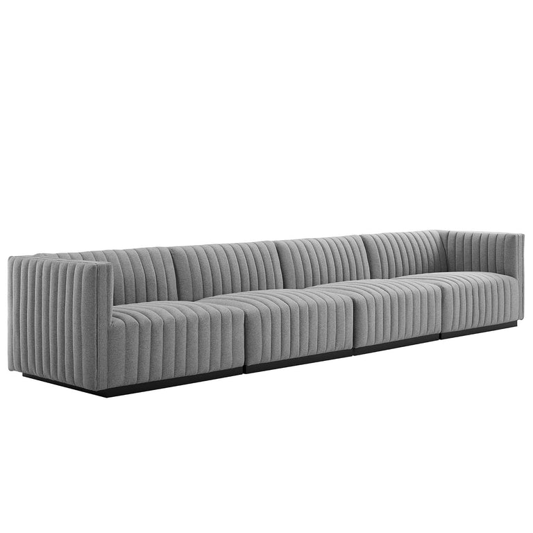 Conjure Channel Tufted Upholstered Fabric 4-Piece Sofa in Black Light Gray, EEI-5789-BLK-LGR