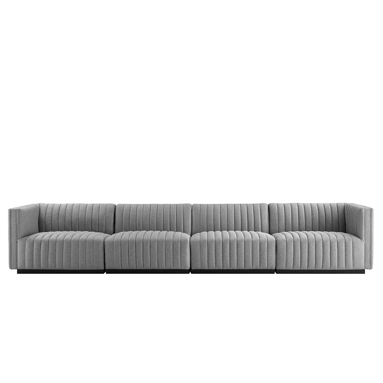 Conjure Channel Tufted Upholstered Fabric 4-Piece Sofa in Black Light Gray, EEI-5789-BLK-LGR