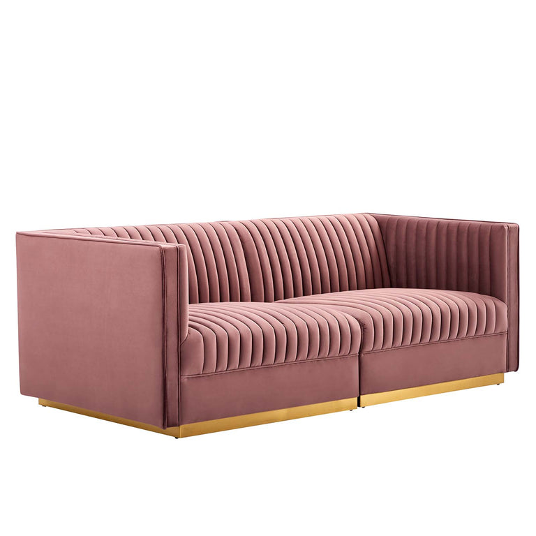 Sanguine Channel Tufted Performance Velvet Modular Sectional Sofa Loveseat in Dusty Rose, EEI-5824-DUS