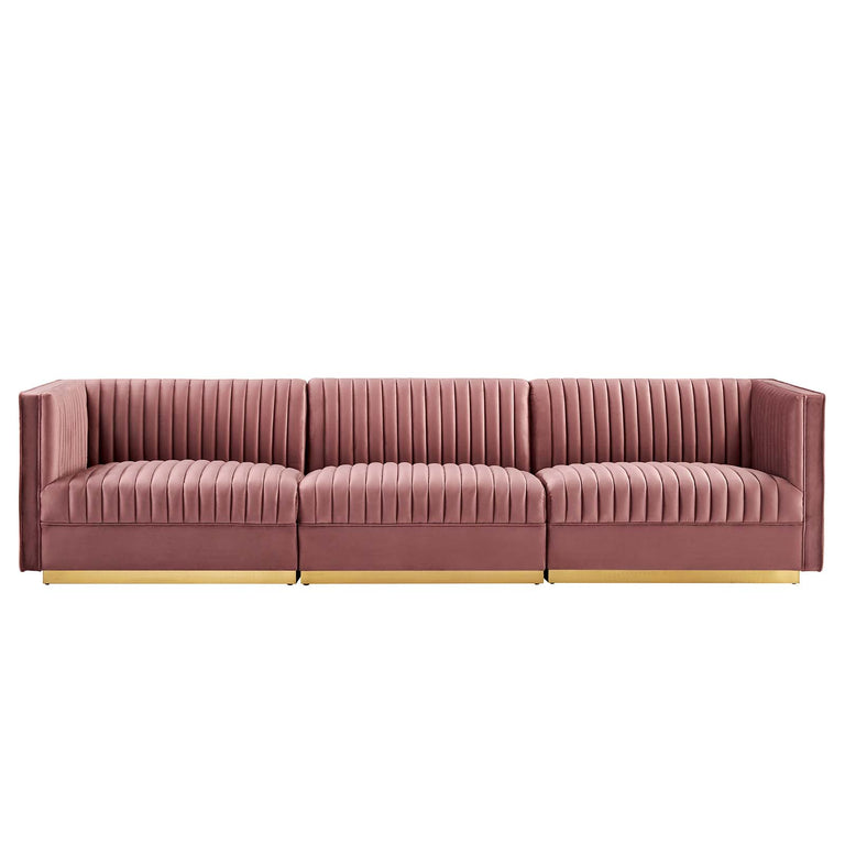 Sanguine Channel Tufted Performance Velvet 3-Seat Modular Sectional Sofa in Dusty Rose, EEI-5825-DUS