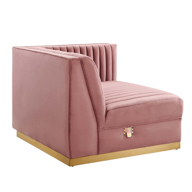 Sanguine Channel Tufted Performance Velvet 3-Seat Modular Sectional Sofa in Dusty Rose, EEI-5825-DUS