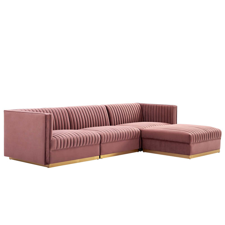 Sanguine Channel Tufted Performance Velvet 4-Piece Modular Sectional Sofa in Dusty Rose, EEI-5826-DUS