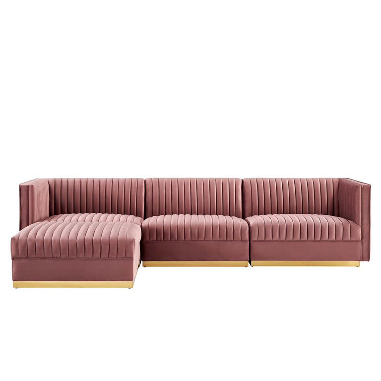Sanguine Channel Tufted Performance Velvet 4-Piece Modular Sectional Sofa in Dusty Rose, EEI-5826-DUS