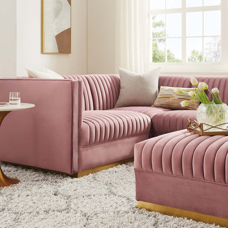 Sanguine Channel Tufted Performance Velvet 5-Piece Left-Facing Modular Sectional Sofa in Dusty Rose, EEI-5832-DUS