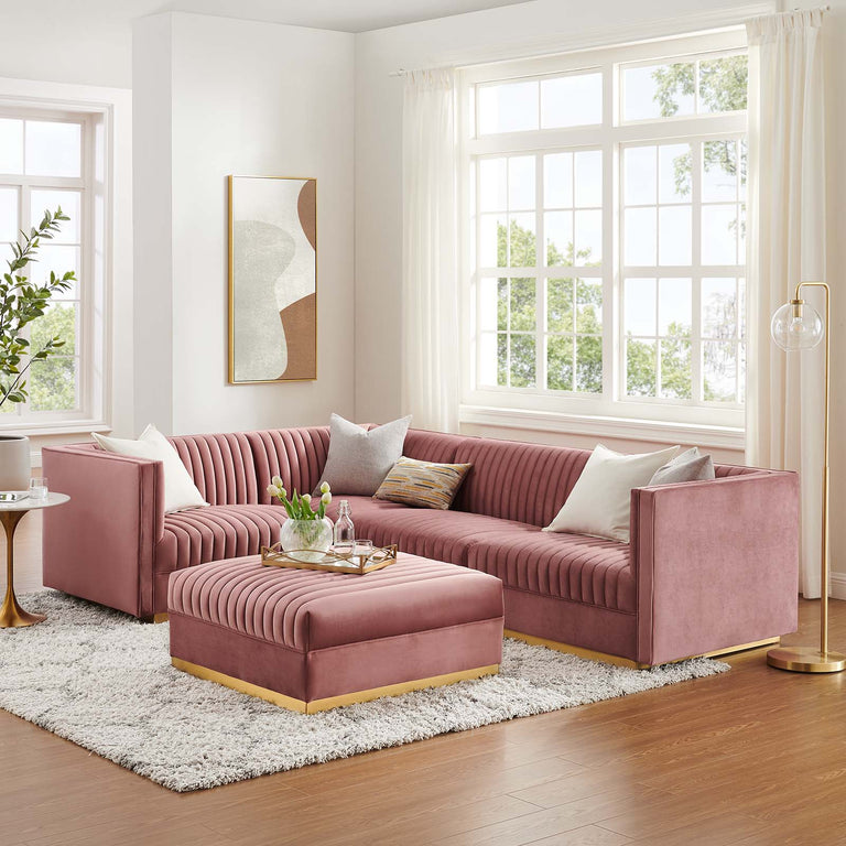 Sanguine Channel Tufted Performance Velvet 5-Piece Left-Facing Modular Sectional Sofa in Dusty Rose, EEI-5832-DUS