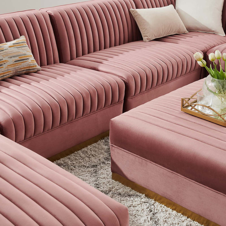 Sanguine Channel Tufted Performance Velvet 7-Piece Right-Facing Modular Sectional Sofa in Dusty Rose, EEI-5839-DUS