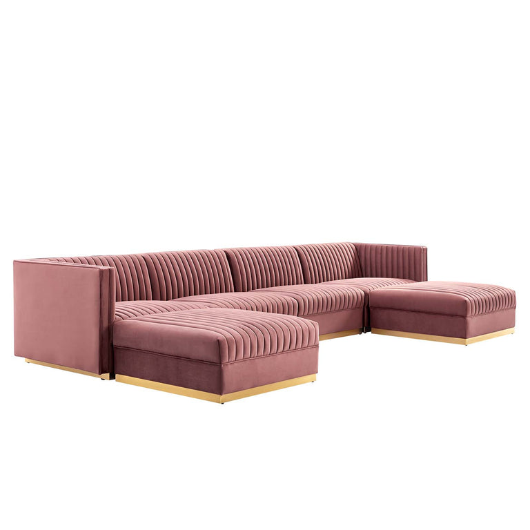 Sanguine Channel Tufted Performance Velvet 6-Piece Modular Sectional Sofa in Dusty Rose, EEI-5841-DUS