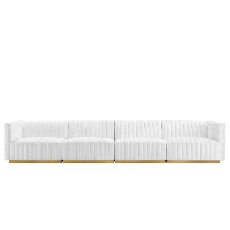 Conjure Channel Tufted Performance Velvet 4-Piece Sofa in Gold White, EEI-5845-GLD-WHI