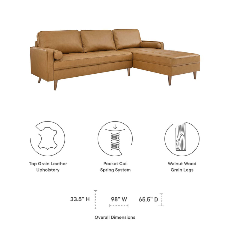 Valour 98" Leather Sectional Sofa in Tan, EEI-5873-TAN