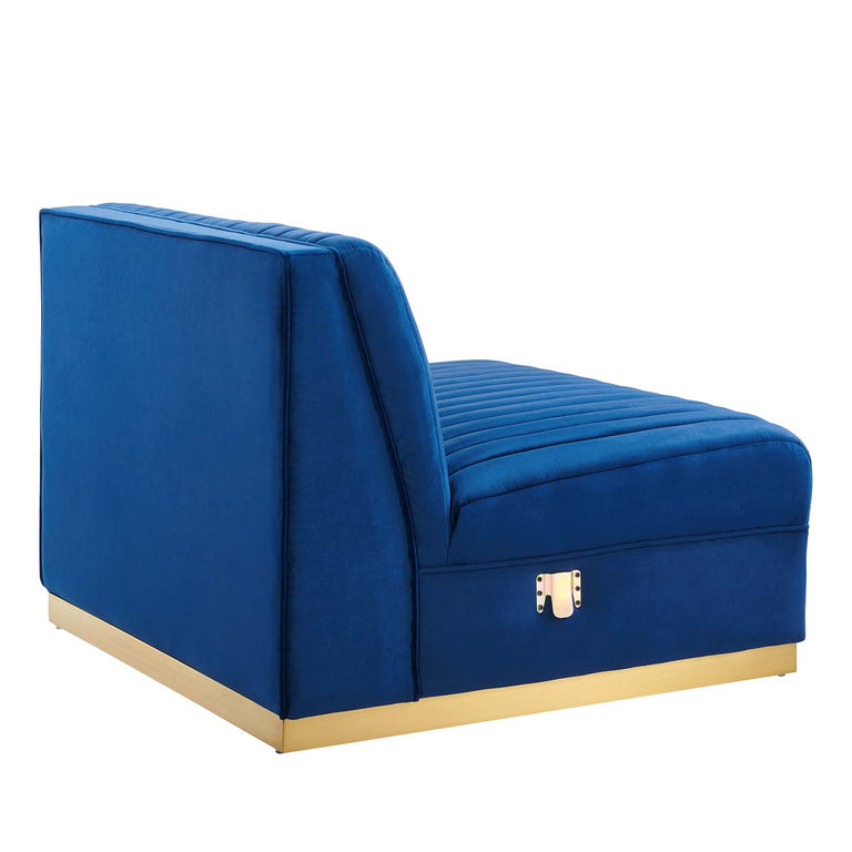 Sanguine Channel Tufted Performance Velvet Modular Sectional Sofa Armless Chair in Navy Blue, EEI-6033-NAV