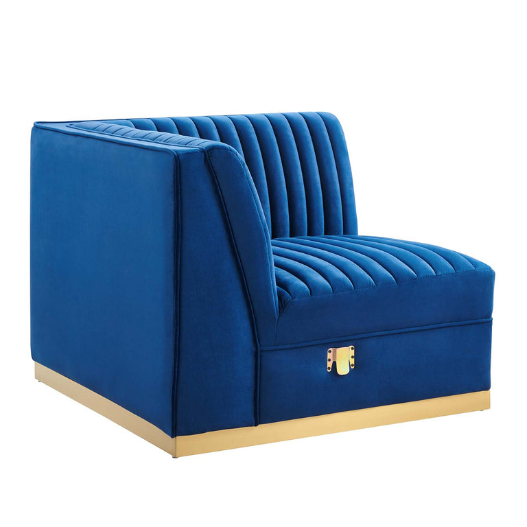 Sanguine Channel Tufted Performance Velvet Modular Sectional Sofa Left Corner Chair in Navy Blue, EEI-6034-NAV