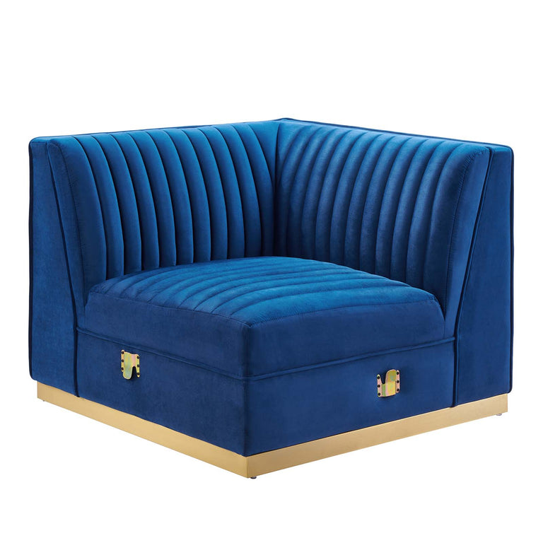 Sanguine Channel Tufted Performance Velvet Modular Sectional Sofa Left Corner Chair in Navy Blue, EEI-6034-NAV
