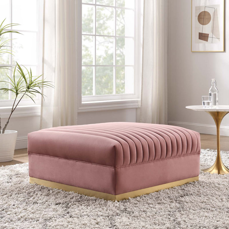Sanguine Channel Tufted Performance Velvet Modular Sectional Sofa Ottoman in Dusty Rose, EEI-6036-DUS