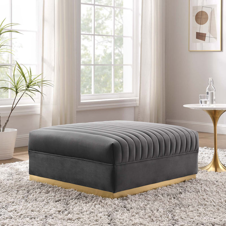 Sanguine Channel Tufted Performance Velvet Modular Sectional Sofa Ottoman in Gray, EEI-6036-GRY