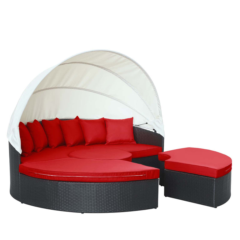Quest Canopy Outdoor Patio Daybed in Espresso Red, EEI-983-EXP-RED-SET
