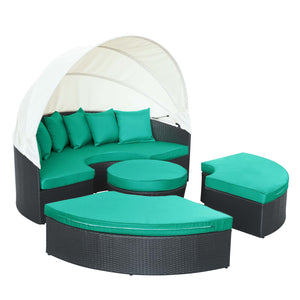 Quest Canopy Outdoor Patio Daybed in Espresso Turquoise, EEI-983-EXP-TRQ-SET