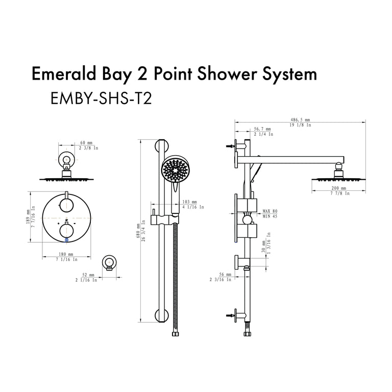 ZLINE Emerald Bay Thermostatic Shower System in Matte Black, EMBY-SHS-T2-MB