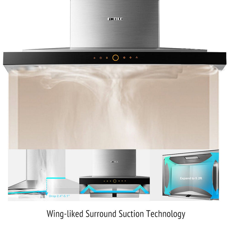 Fotile Perimeter Vent Series 36 In. 900 CFM Wall Mount Range Hood with Touchscreen in Stainless Steel, EMS9018