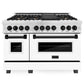 ZLINE Autograph Edition 48 in. 6.0 cu. ft. Range, Gas Stove/Electric Oven in DuraSnow® with White Matte Door, Matte Black Accents, RASZ-WM-48-MB