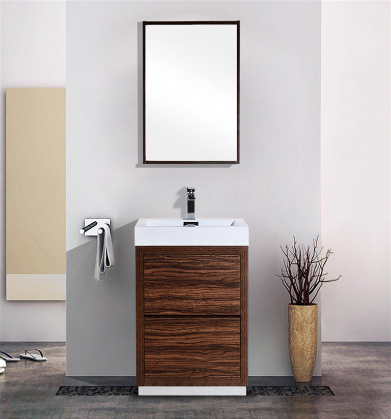 KubeBath Bliss 30 in. Free Standing Modern Bathroom Vanity - Walnut, FMB30-WNT