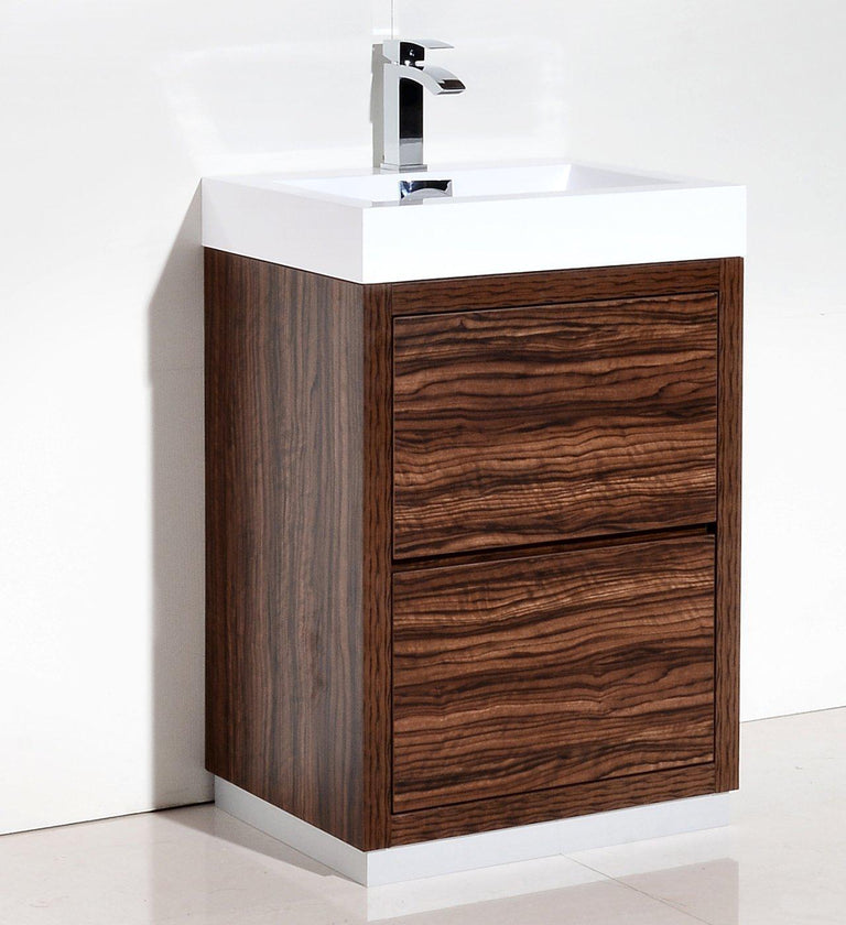 KubeBath Bliss 24 in. Free Standing Modern Bathroom Vanity - Walnut, FMB24-WNT