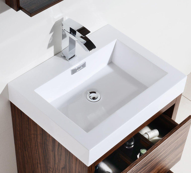 KubeBath Bliss 24 in. Free Standing Modern Bathroom Vanity - Walnut, FMB24-WNT
