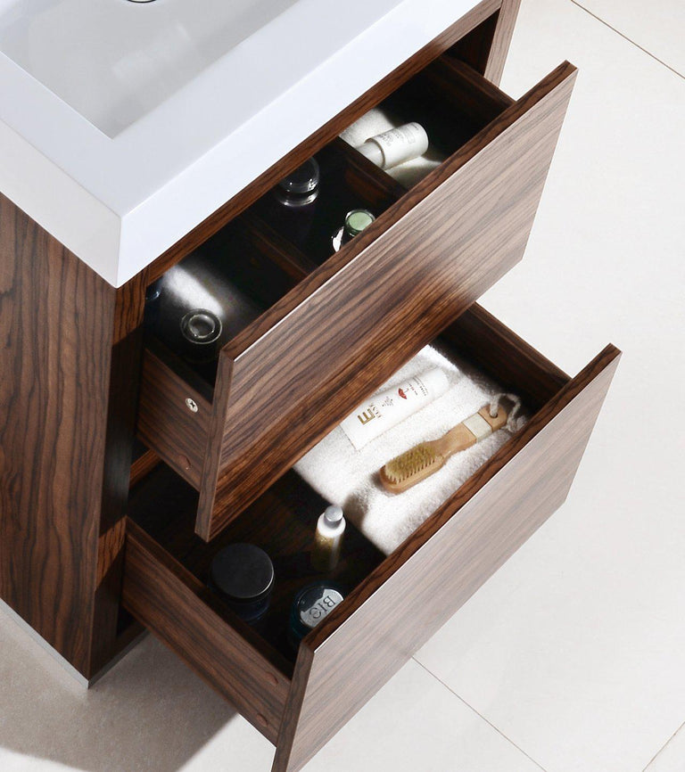 KubeBath Bliss 30 in. Free Standing Modern Bathroom Vanity - Walnut, FMB30-WNT