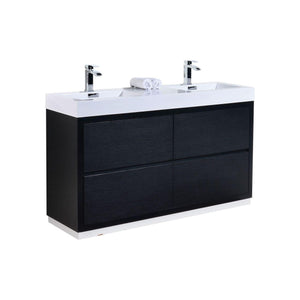 KubeBath Bliss 60 in. Double Sink Free Standing Modern Bathroom Vanity - Black, FMB60D-BK