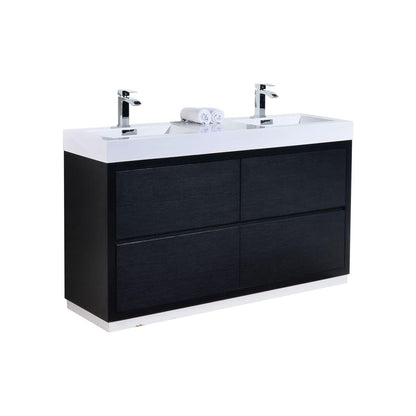 KubeBath Bliss 60 in. Double Sink Free Standing Modern Bathroom Vanity - Black, FMB60D-BK