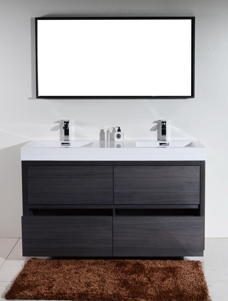 KubeBath Bliss 60 in. Double Sink Free Standing Modern Bathroom Vanity - Gray Oak, FMB60D-GO