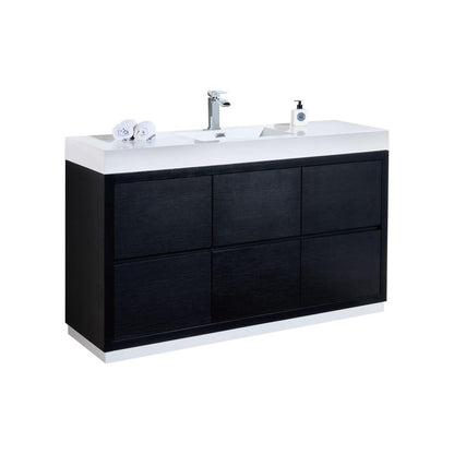 KubeBath Bliss 60 in. Single Sink Free Standing Modern Bathroom Vanity - Black, FMB60S-BK