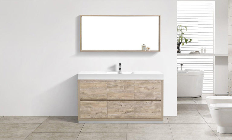 KubeBath Bliss 60 in. Single Sink Free Standing Modern Bathroom Vanity - Nature Wood, FMB60S-NW