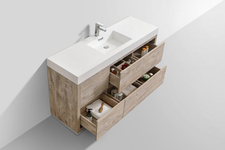 KubeBath Bliss 60 in. Single Sink Free Standing Modern Bathroom Vanity - Nature Wood, FMB60S-NW