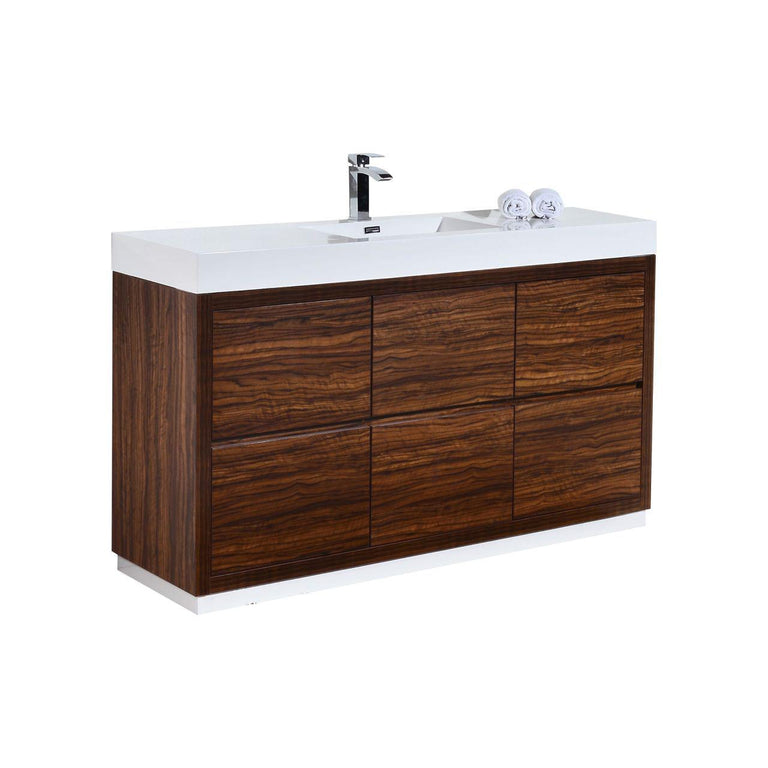 KubeBath Bliss 60 in. Single Sink Free Standing Modern Bathroom Vanity - Walnut, FMB60S-WNT