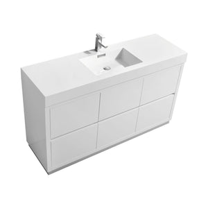 Bliss 60 in. Single Sink Free Standing Modern Bathroom Vanity - High Gloss White