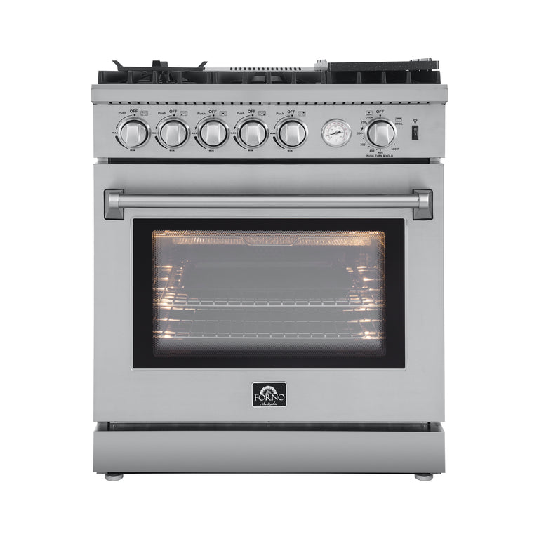 Forno Appliance Package - 30" Gas Range, 60" Refrigerator, Dishwasher, Microwave Drawer, AP-FFSGS6276-30-W-7