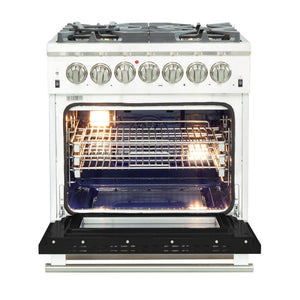 FORNO Capriasca 30" 4.32 cu. ft. Dual Fuel Range with 5 Italian Burners in Black, FFSGS6187-30BLK
