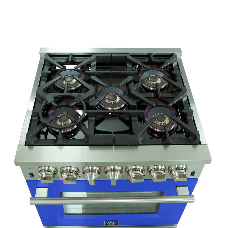 Forno 30 Inch Professional Freestanding Dual Fuel Range in Blue, FFSGS6187-30BLU