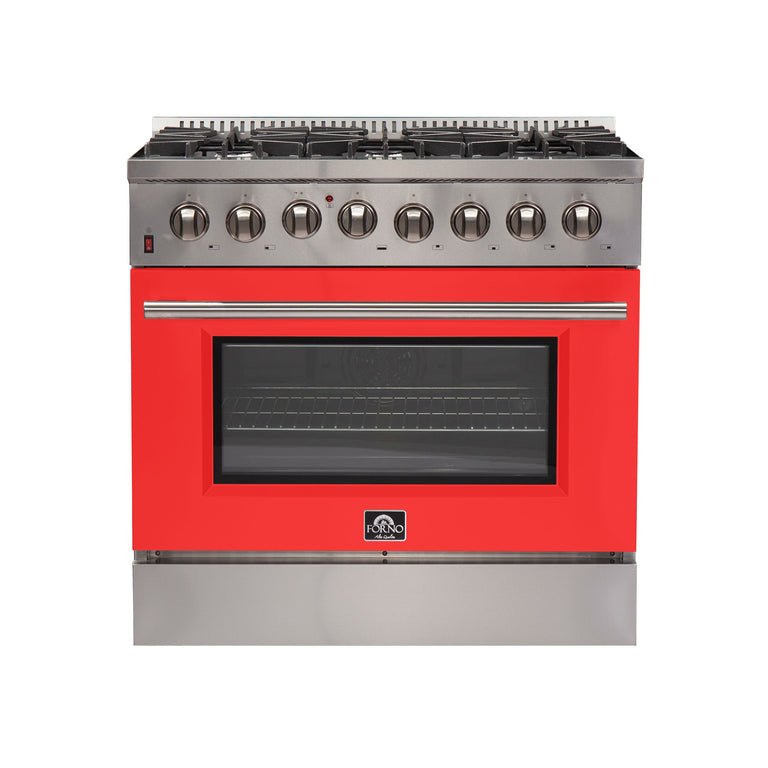 Forno 36 Inch Professional Freestanding Dual Fuel Range in Red, FFSGS6156-36RED