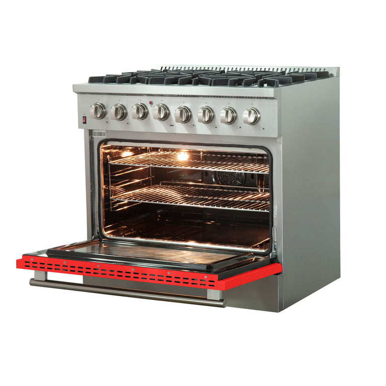 Forno 36 Inch Professional Freestanding Dual Fuel Range in Red, FFSGS6156-36RED