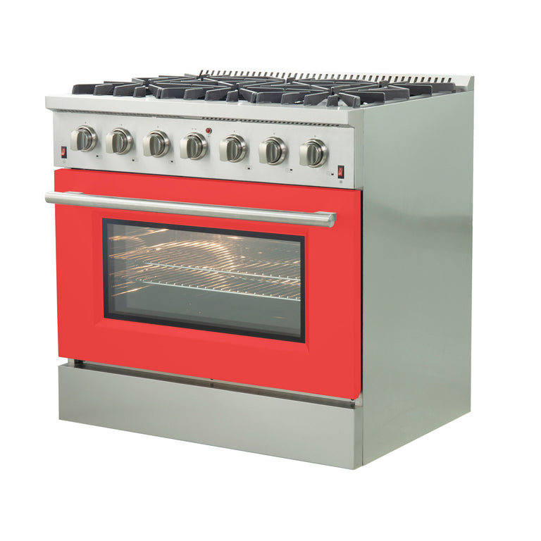 Forno 36 Inch Galiano Professional Freestanding Gas Range in Red, FFSGS6244-36RED