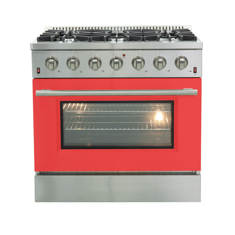 Forno 36 Inch Galiano Professional Freestanding Gas Range in Red, FFSGS6244-36RED