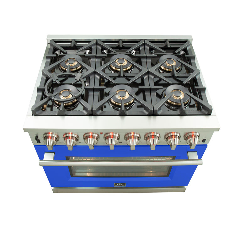Forno 36 Inch Professional Freestanding Dual Fuel Range in Blue, FFSGS6187-36BLU
