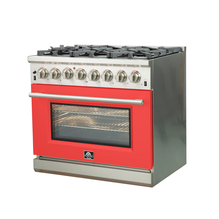 Forno 36 Inch Professional Freestanding Dual Fuel Range in Red, FFSGS6187-36RED