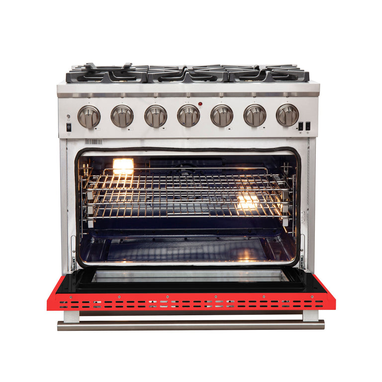 Forno 36 Inch Professional Freestanding Gas Range in Red, FFSGS6260-36RED